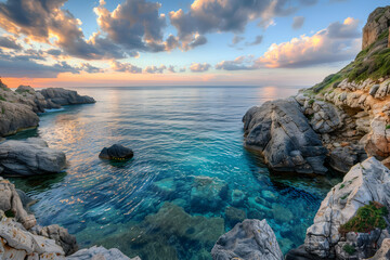 A bay filled with rocks in the mediterranean
