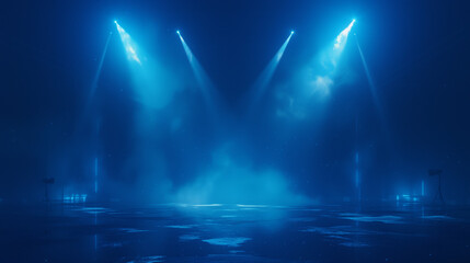  Abstract Stage with Blue Rays and Smoke - Photorealistic 3D Rendering