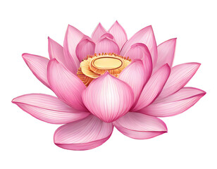 Watercolor blooming single pink lily lotus flower illustration