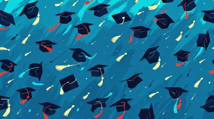 Graduation concept background with a repeated motif of tossing caps