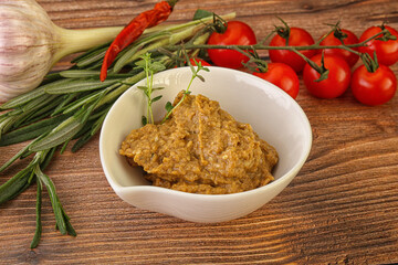 Jewish eggplant dip with oil