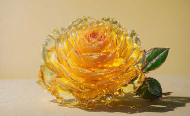 生成ai crystal　Yellow　rose beautiful