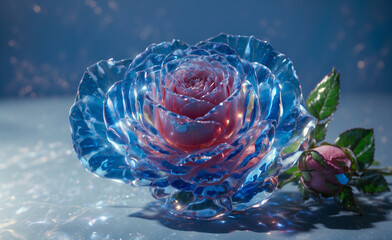 生成ai crystal　blue　rose beautiful