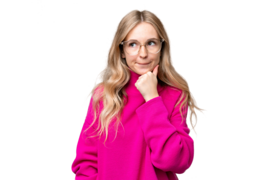 Young English woman over isolated background having doubts and thinking