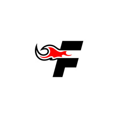 letter F logo design with fire in flat style black color and red color