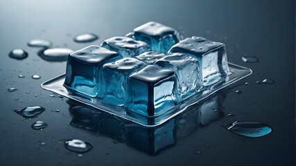 Vector of an ice cube tray. Cartoon icon of melted water mold. ice cube container that is solid square. In summer, plastic block and frosted element for food or drink. Isometric illustration of a pudd