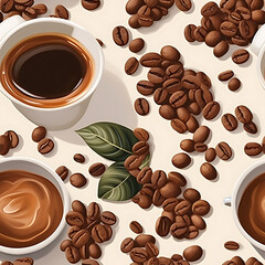 Obraz premium Coffee cup seamless pattern, the beauty of design for many different graphic works.