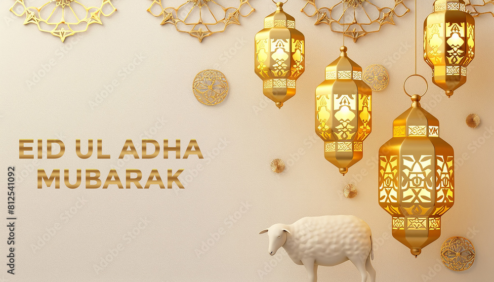 Wall mural eid ul adha card with sheep and lamp with light colour background for muslim festival generated by a