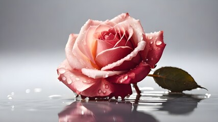 Isolated rose with dew drops in the garden transparent backgroung - obrazy, fototapety, plakaty