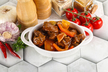 Homemade beef hungarian goulash with potato