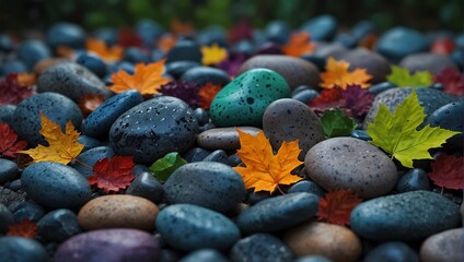 Colorful background Colorful Rocks and Leaves Aesthetic Glow - obrazy, fototapety, plakaty