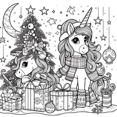 A coloring page of two unicorns image realistic has illustrative meaning illustrator.