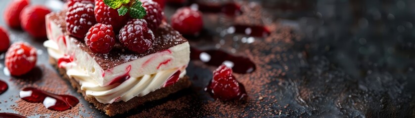 Dessert focus brings out creamy, crispy textures in sweets, with solid background and copy space on center for advertise