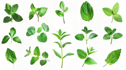 Collection of Fresh Mint Leaves Cut Out in 8K: Realistic

