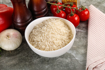 Raw delicous basmati rice heap