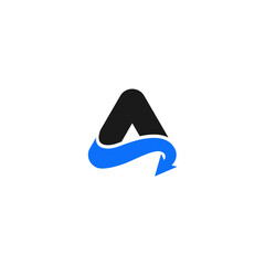 letter A logo design with arrow in flat style black color and blue color