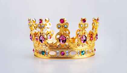 Beautiful gold crown with gems isolated on white