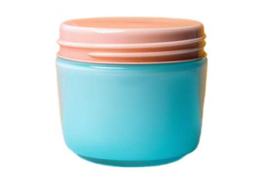 plastic cream container colorful white background as transparent PNG