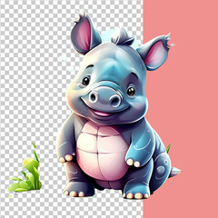 Fototapeta premium Vector cute rhinoceros toy is a watercolor animal in cartoon style on an isolated background