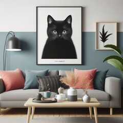 A living room with a template mockup poster empty white and with a couch and a coffee table has illustrative meaning has illustrative meaning card design.