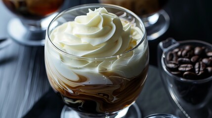 Cream swirling into a glass of Irish coffee, super realistic
