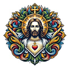 A colorful artwork of a jesus christ photo harmony used for printing card design illustrator.