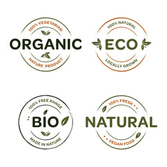 Eco, bio, organic and natural products sticker, label, icon, badge and logo