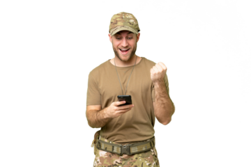 Military with dog tag over isolated chroma key background surprised and sending a message
