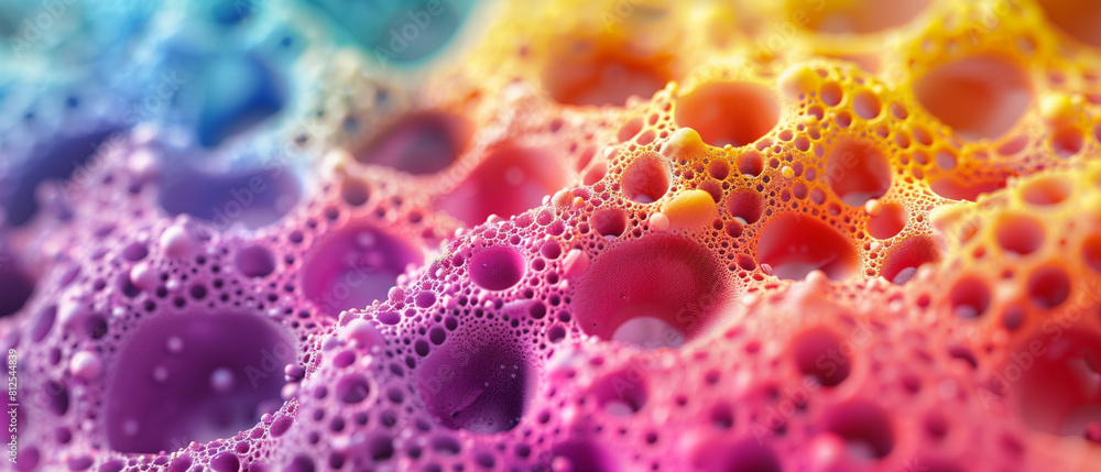 Aufkleber macro view of porous surface in vivid colors. abstract colorful background.