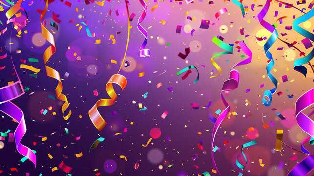 colored confetti for a card. Image with copyspace and purpple background. 