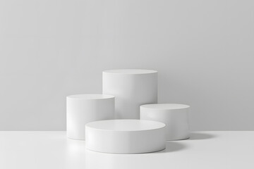 Empty podium or pedestal display on white background with cylinder stand concept. Blank product shelf standing backdrop. 3D rendering. Generative Ai.
