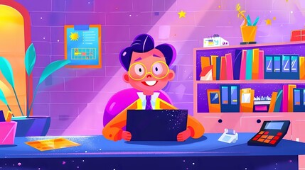 Office Setting of Assistant Controller Analyzing Financial Data and Forecasting