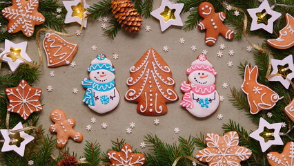 Decorative Christmas Gingerbread Cookies Colorful Close Up Warm Tones