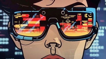 A cuttingedge illustration of augmented reality glasses showcasing a futuristic digital display, highlighting the potential of modern wearable gadgets - obrazy, fototapety, plakaty