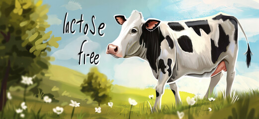 Illustration of a cow with the title "lactose free"