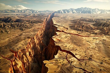 Geological fault lines or tectonic plates shifting beneath the Earth's surface, coating seismic activity and triggering earthquakes.