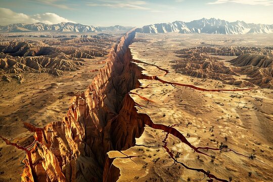 Geological fault lines or tectonic plates shifting beneath the Earth's surface, coating seismic activity and triggering earthquakes.