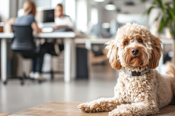 A pet dog in a business environment
