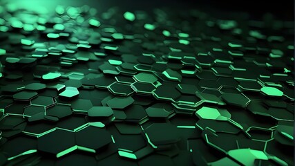 Hexagonal green abstract background Concept of futuristic technology Green background with green hexagons, abstract black pattern in the style of technology on green neon background. Honeycomb,