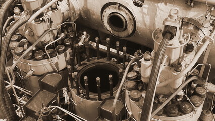 Sepia Toned Industrial Machinery High Angle Intricate View