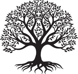 line art nature logo vector design oak tree inside circle, abstract tree logo symbol inside circle