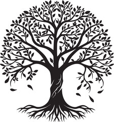 Obraz premium line art nature logo vector design oak tree inside circle, abstract tree logo symbol inside circle