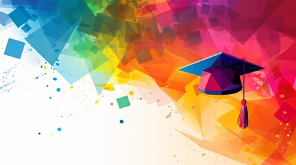 Abstract color background with a graduated cap and diploma icons