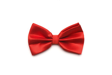 Red bow tie isolated on the white background. Top view.