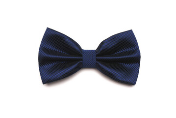 Blue bow tie isolated on the white background. Top view.