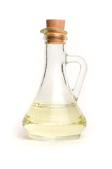 Bottle with the vegetable oil isolated on the white background. Front view.