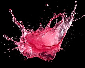 pink water splash, flying in the air on black background
