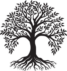 Obraz premium line art nature logo vector design oak tree inside circle, abstract tree logo symbol inside circle