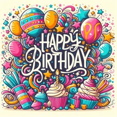 A colorful doodle of Birthday cards card realistic attractive used for printing card design illustrator.