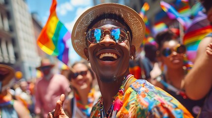 imagine prompt Documentary style photography capturing vibrant Pride Month parades with participants in colorful attire